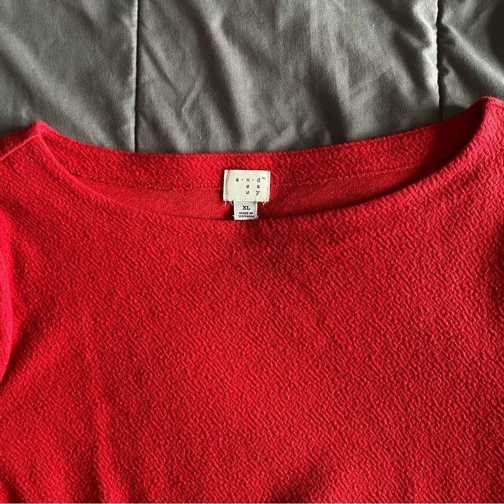 A New Day Women’s XL Red Bell 3/4 Sleeve Peplum Shirt Valentine’s Christmas - Picture 7 of 8